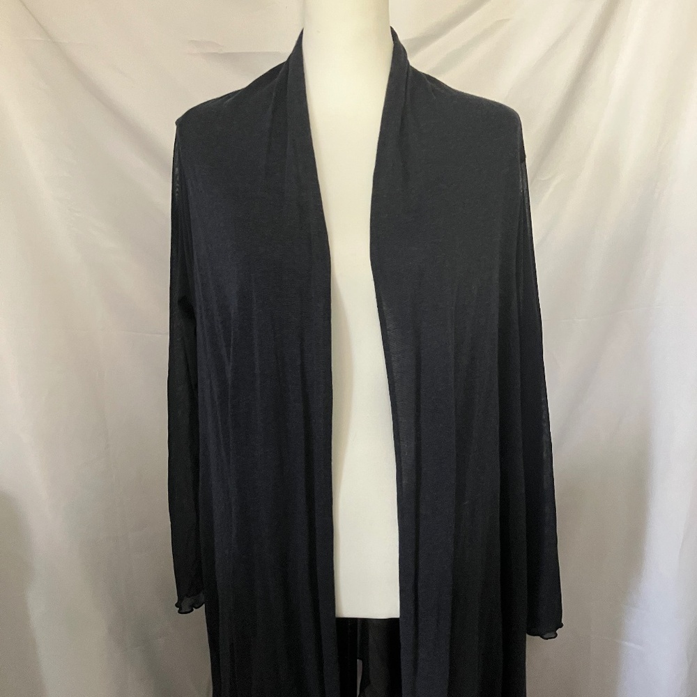 E.D. Black Lightweight Sheer Sleeve Open Front Midi Cardigan